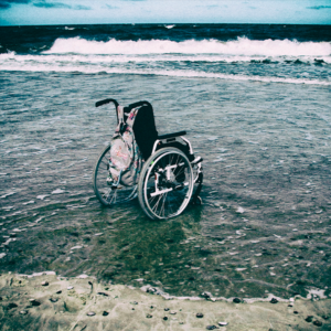 Wheel chair in the sea femlens