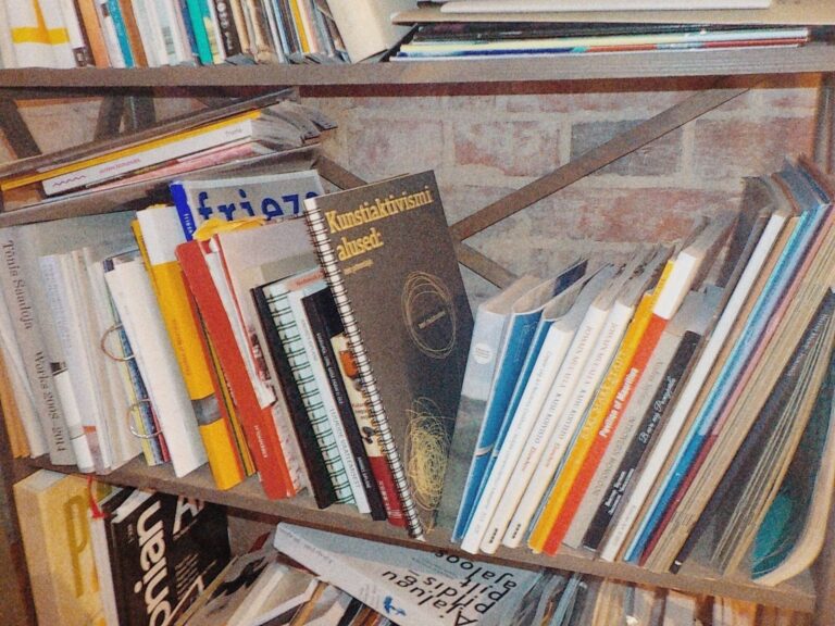Take pART! Artivism Toolkit on a bookshelf in Narva Art Residenct